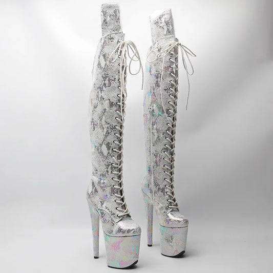 20CM/8inches Snake Upper Pole dancing shoes High Heel platform Boots closed toe Pole Dance boots