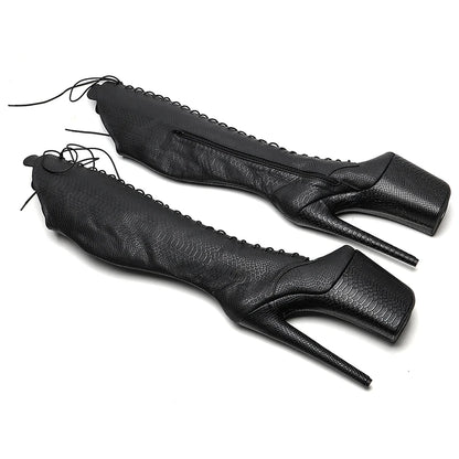 23CM/9inches Snake  upper y boots  Fashion trend Small open toe   High Heels Platform Pole Dance shoes