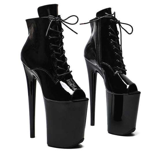 23CM/9inches Patent PU Upper Fashion Trend Open Toe High Heels Platform Ankle Boot Pole Dance Boot