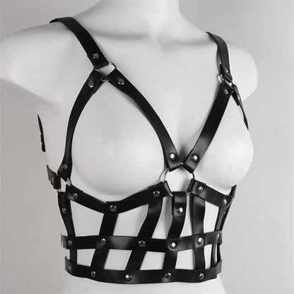 PU Leather Harness Body Set Women Gothic Lingerie Body  Goth Corset Suspender Waist Leg Garters Rave Clothes