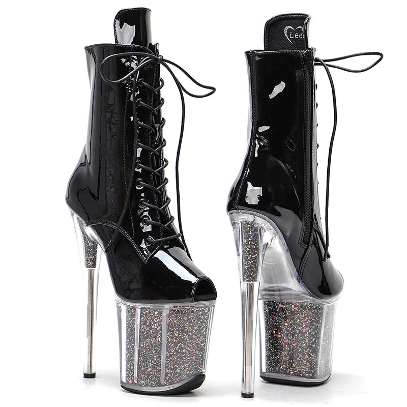 20CM/8inches Patent PU upper Pole dancing shoes High Heel platform Boots open toe Pole Dance boots