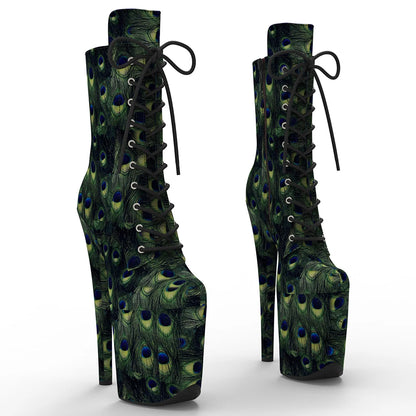 20CM/8inches Peacock feather  pattern Upper  Fashion trend   platform Pole Dance boot