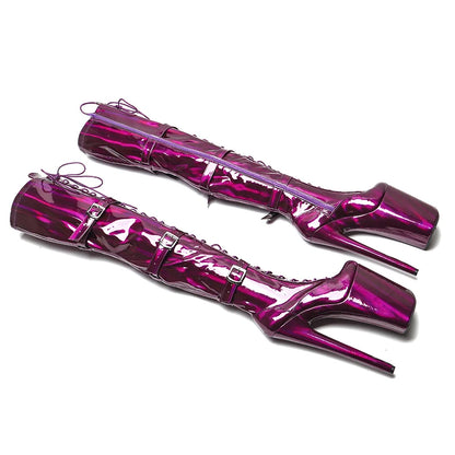 23CM/9inches Shiny  material PU  fashion  lady  High Heel platform  Pole Dance boots