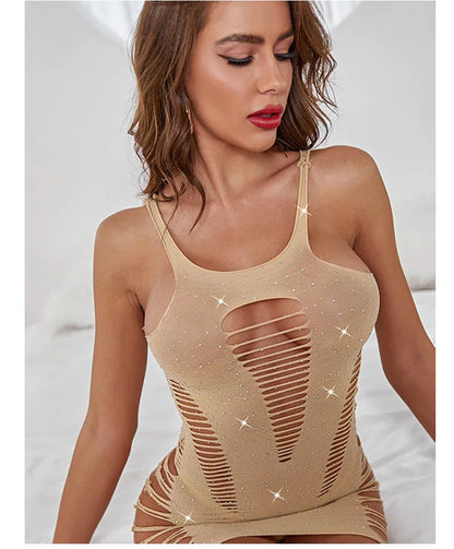 Women  Lingerie Rhinestone  Bodysuit Mesh  Costume Underwear Ladies Open Babydoll Bling Dress for  Clothing