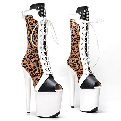 20CM/8Inch color matching  Plus Size Pole Dancing Lace Up  Boots Thin Heels y  Women Shoe  platform boot 4K