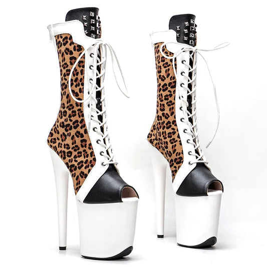 20CM/8Inch color matching  Plus Size Pole Dancing Lace Up  Boots Thin Heels y  Women Shoe  platform boot 4K