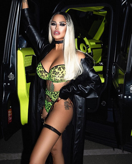 Neon Leopard Lingerie 5-Piece Lace  Underwear Uncensored Seamless y Sensual Transparent Garter  Sets