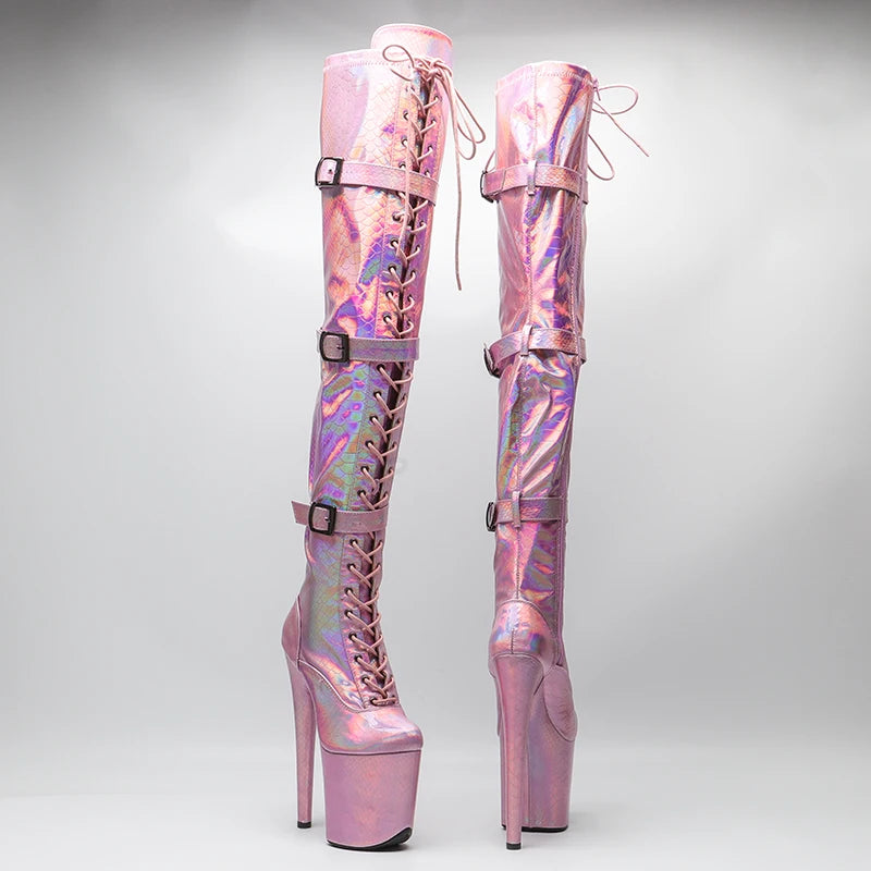 20CM/8inches Snake skin Upper exy exotic young trend fashion  boots High Heel   platform Pole Dance boot