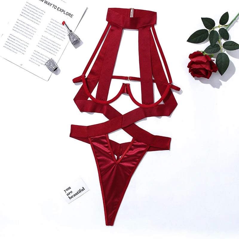 Sexy Lingerie Bodysuit Women Halter Hollow Out Exotic Clothes Black  Bottom  Hot Sensual Body