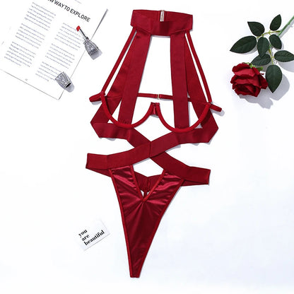 Sexy Lingerie Bodysuit Women Halter Hollow Out Exotic Clothes Black  Bottom  Hot Sensual Body