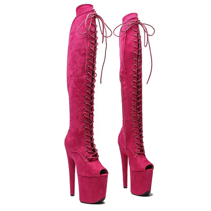 20CM/8inches suede upper  lace-up fashion  lady High Heel platform  Pole Dance boots