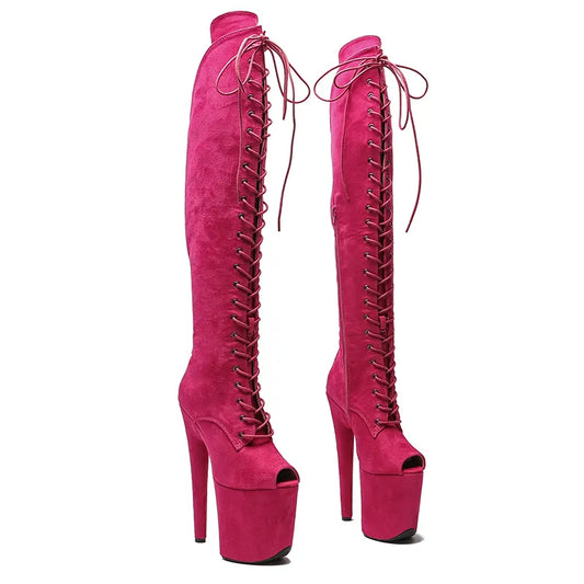 20CM/8inches suede upper  lace-up fashion  lady High Heel platform  Pole Dance boots