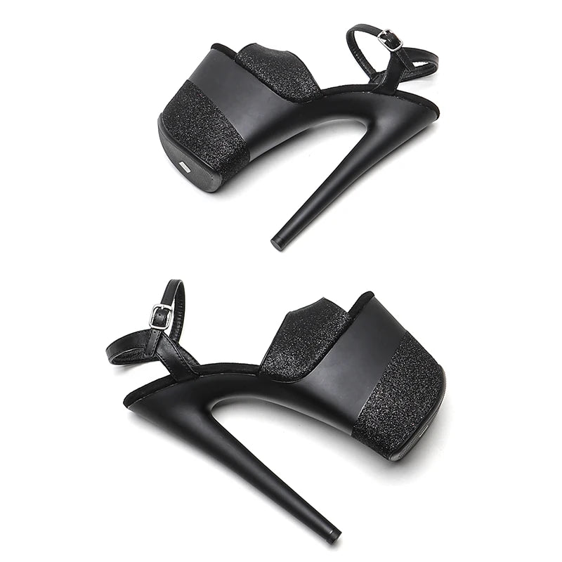 20cm/ 8inches Glitter upper   matte  black  color with Glitter   platform  high heel sandals  pole dance shoes