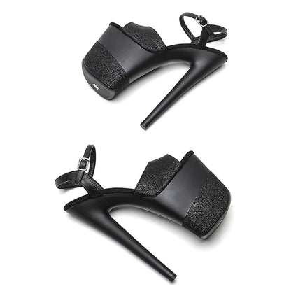 20cm/ 8inches Glitter upper   matte  black  color with Glitter   platform  high heel sandals  pole dance shoes