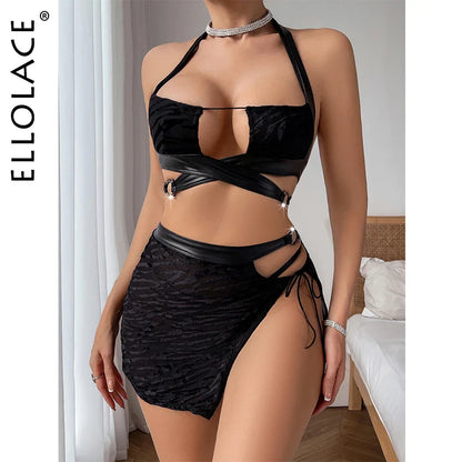 Ellolace Sexy Lingerie Festival Outfit Sets For Women Night Club New In Matching Sets Ensemble 3-piece Beach Holiday Outfits