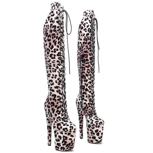 20CM/8Inch Leopard Upper  Platform disco party High Heels Shoes Pole Dance boot