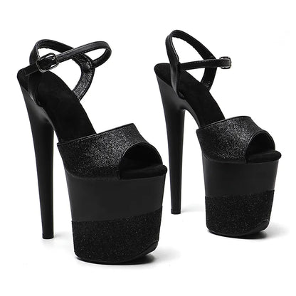 20cm/ 8inches Glitter upper   matte  black  color with Glitter   platform  high heel sandals  pole dance shoes