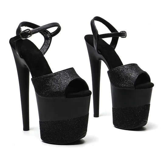 20cm/ 8inches Glitter upper   matte  black  color with Glitter   platform  high heel sandals  pole dance shoes