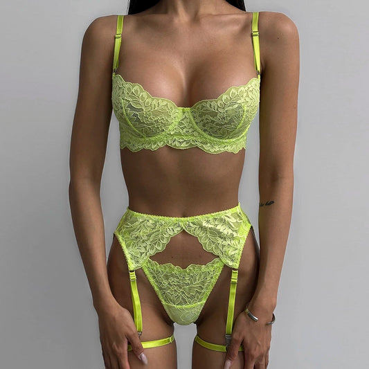 Lace Lingerie Seamless Bra Set Solid Female  Suit See Through Girl Attractive Bilizna Set Fancy Underwear