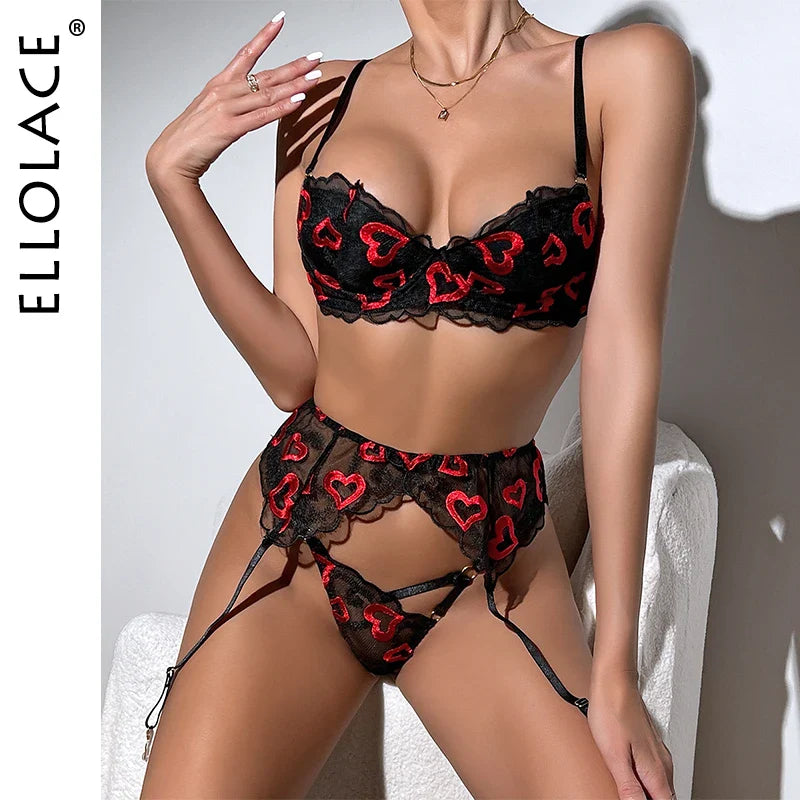 Ellolace Love Embroidery Lingerie For Women's Underwear Fancy Outfit Women Push Up Erotic Intimates Delicate Bilizna Sexy