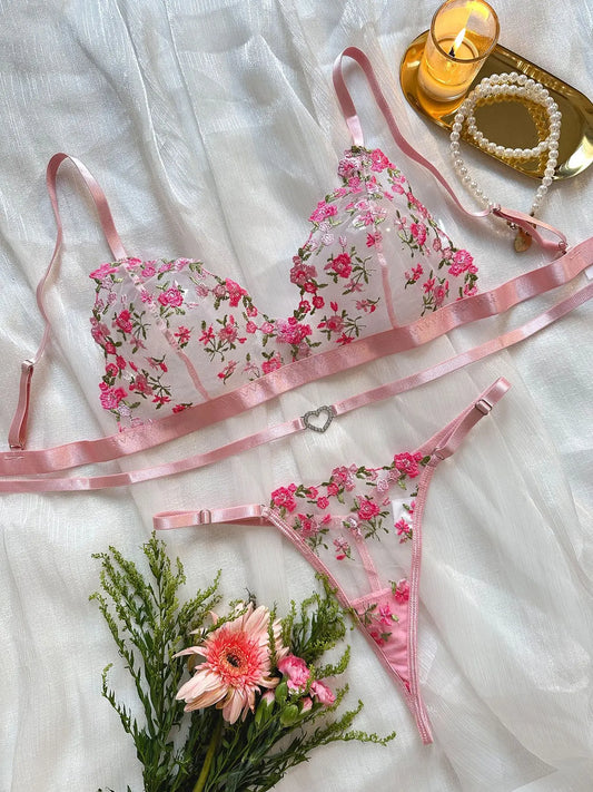 Fairy Lingerie Floral Beautiful Underwear Transparent Heart Underwear Sensual Thongs Tulle Fancy French Outfit