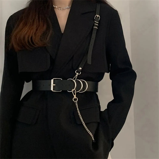 Gothic Handmade PU Leather Harness Belts Fashion Chain Leather Cage Vest Chest Sculpting Body Strap Waist Belt Cincher Harajuku