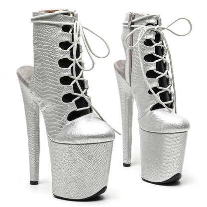 20CM/8inches Snake PU  Trend fashion  High Heel platform  closed toe Pole Dance boots