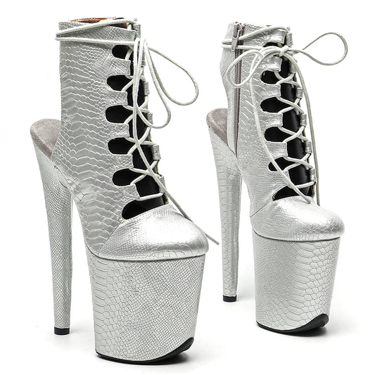 20CM/8inches Snake PU  Trend fashion  High Heel platform  closed toe Pole Dance boots