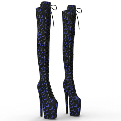 20cm/8inches Bat pattern Women y High Heel Platform Thigh High Boots Pole Dancing Boots