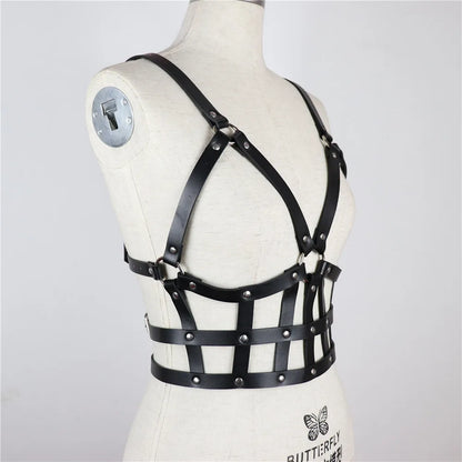 Fashion Women Leather Harness Chest   Punk Underwear Goth Garter Body Cage Pu Waist Belt Clothing's Accessorie