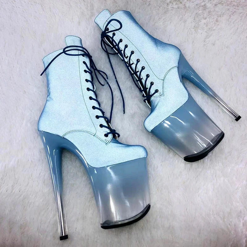 20CM/8inches Night Light upper Transparent gradient color Platform  High Heel platform Pole Dance boot