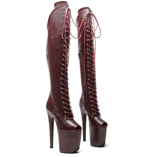 20CM/8inches  Snake  Upper Open Toe Trend fashion  High Heel platform Boots Pole Dance boots