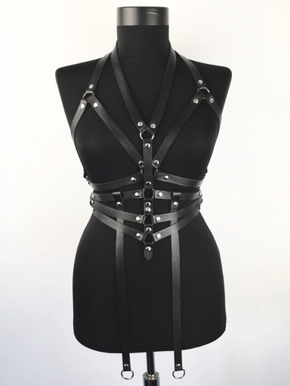 Full Body y PU Leather Harness Goth Body Harness Lingerie Rave Leather Rave Outfit Bondange Cage y Lingerie for Women Body