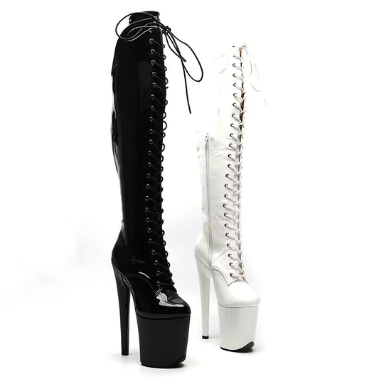 20CM/8inches Shiny Patent PU High Heel platform Boots closed toe Pole Dance boots