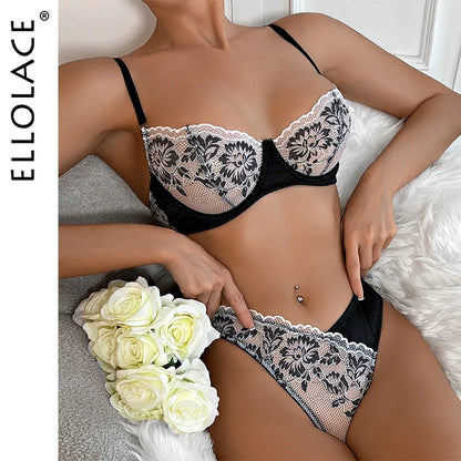 Ellolace Lingeries Sets Sexy Seamless Push Up Bra Erotic Outfit Women Lace Hot Underwear Only Fans Fancy See Through Linen Set