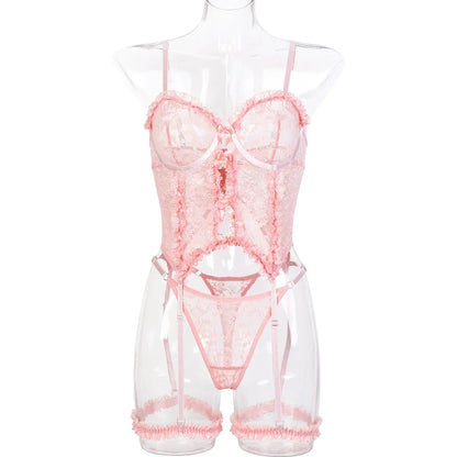 Ellolace Attractive Chest Lingerie For Sex Transparent Bra Lace Romantic Underwear Erotic 2 Piece Outfit Set Fancy Girl Body