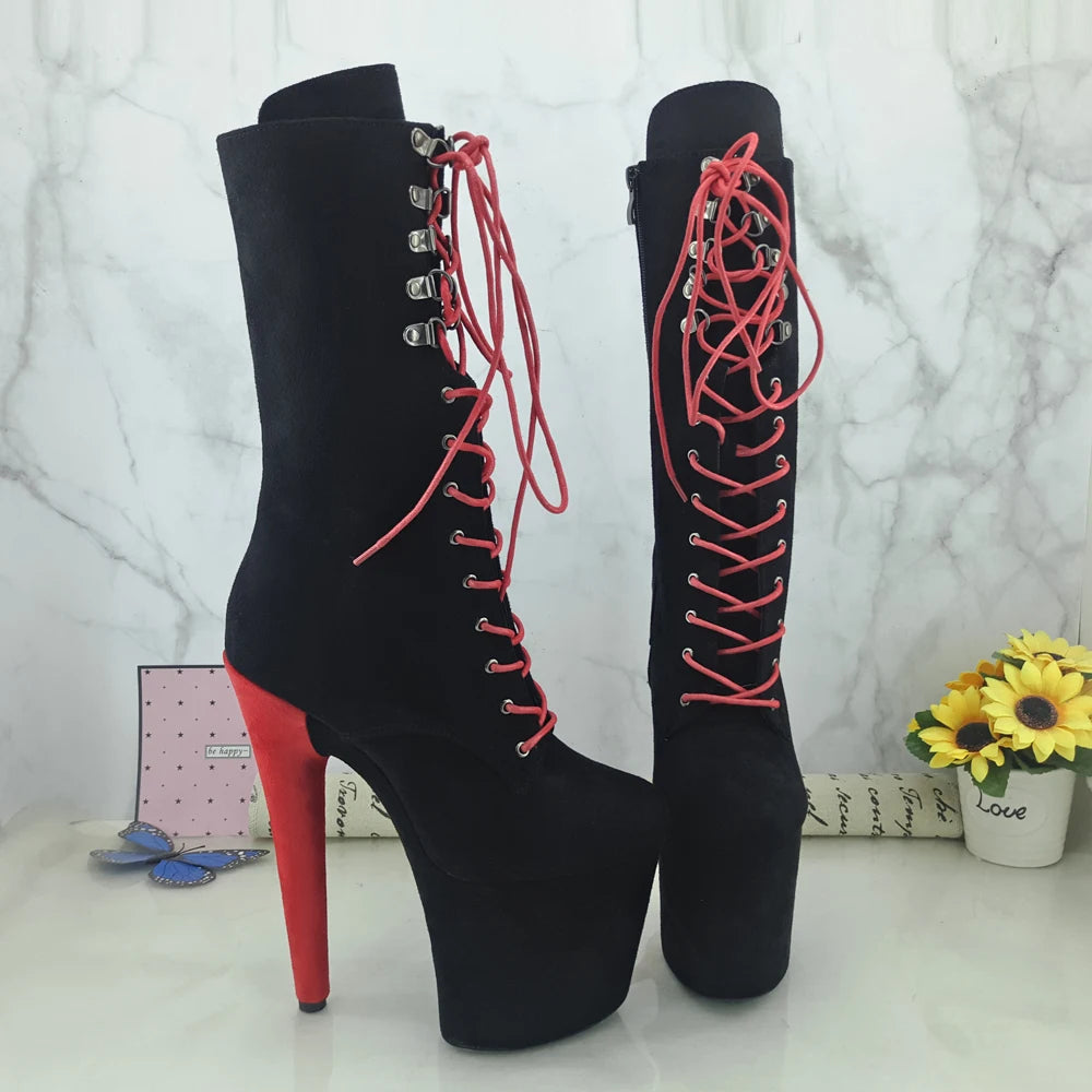 RED with Black Suede 20CM Pole dancing shoes High Heel platform Pole Dance boot