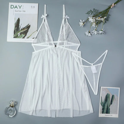 Ellolace Fetish Babydoll Sexy Lingerie Lace Dress Fantasy Clothing Sleepwear Erotic Thongs Wedding Dresses Sissy Adult Doll