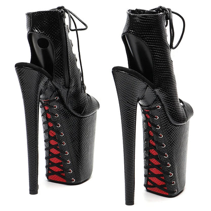 23CM/9inches  Snake  PU   small open toe electroplate platform Fashion trends   dancing  Pole Dance boots
