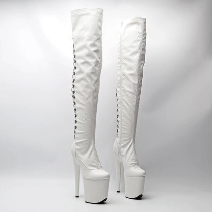 20CM/8inches Snake PU  High Heel platform Boots closed toe Pole Dance boots