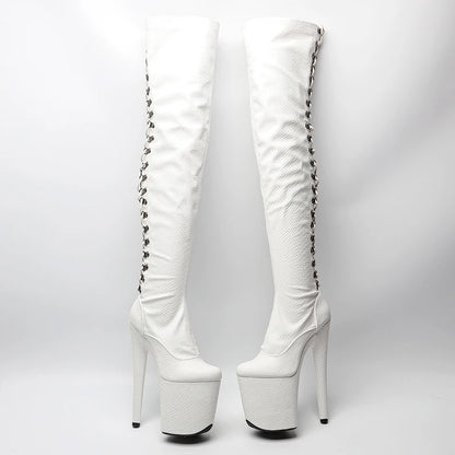 20CM/8inches Snake PU  High Heel platform Boots closed toe Pole Dance boots