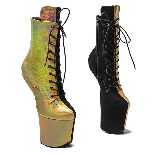 Heelles Style Snake PU with suede  Upper Platform Ankle Boots y Exotic heelless pole dance shoes