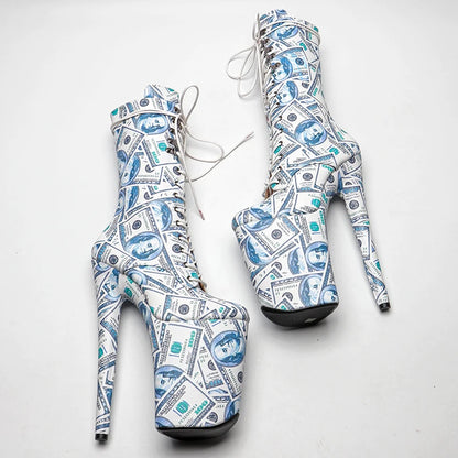 23CM/9inches dollar pattern  Extreme High Heels Platform Boots Lace Up y Pole Dancing Ankle Boots women boot 4B