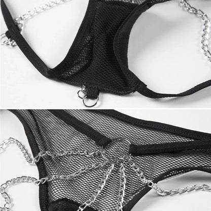 Sexy Lingerie Women Panties Metal Chain Thong Open Crotch G-strings Thongs Black Underwear for Women Novelty Lace Pantys 2024