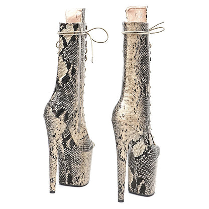 20CM/8Inch Snake PU Small Open Toe Platform Disco Party High Heels Mid Calf Boot Pole Dance Boot