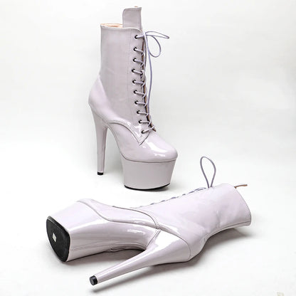 17CM/7inches Patent PU Upper  boots  lace up   High Heel   platform party shoes Pole Dance boot