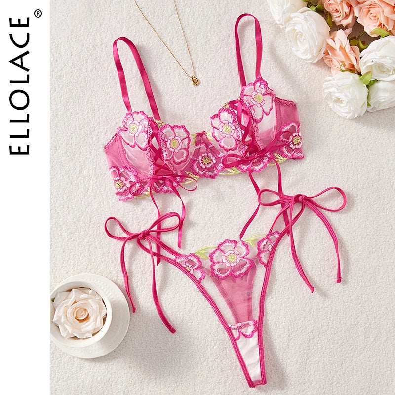 Ellolace Sexy Lingerie Extreme Onlyfans Kit Fantasy Peekaboo Bra Lace Up Cup Ladies Transparent Underwear Without Censorship