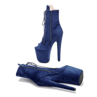Navy 20CM Pole dancing shoes High Heel platform Boots open toe Pole Dance hight boot