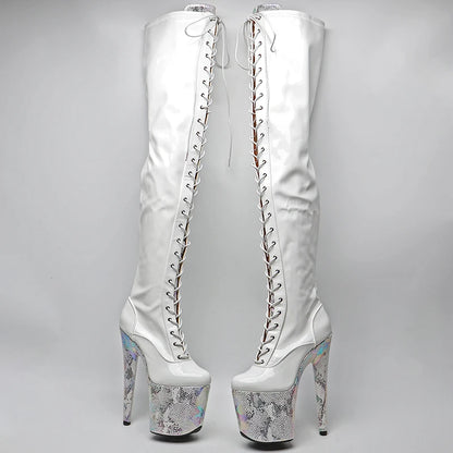 20CM/8inches Shiny Patent PU  Upper with snake PU  High Heel platform Boots Pole Dance boots