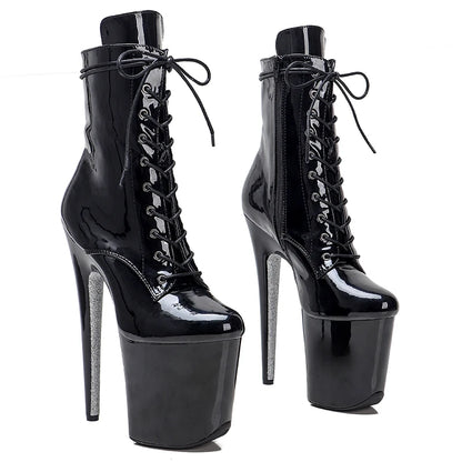 20CM/8inches platform Boots Round Toe Heels Stripper Platform Women Ankle Boots Lace-up Zip Roman Lady  Knight Boots 3KJ